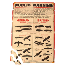 Original British WWI Public Warning Airships Identification Poster - Damaged - 19 ½ x 29 ½”