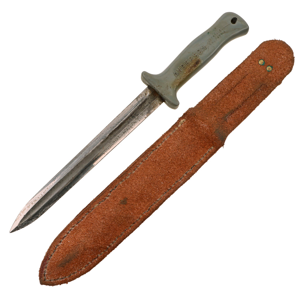 Original U.S. WWII Cut Down M1913 “Patton” Saber Fighting Knife by the Anderson Knife Company of Glendale, California with Leather Sheath - From Collection of American Edged Weapon Museum Original Items