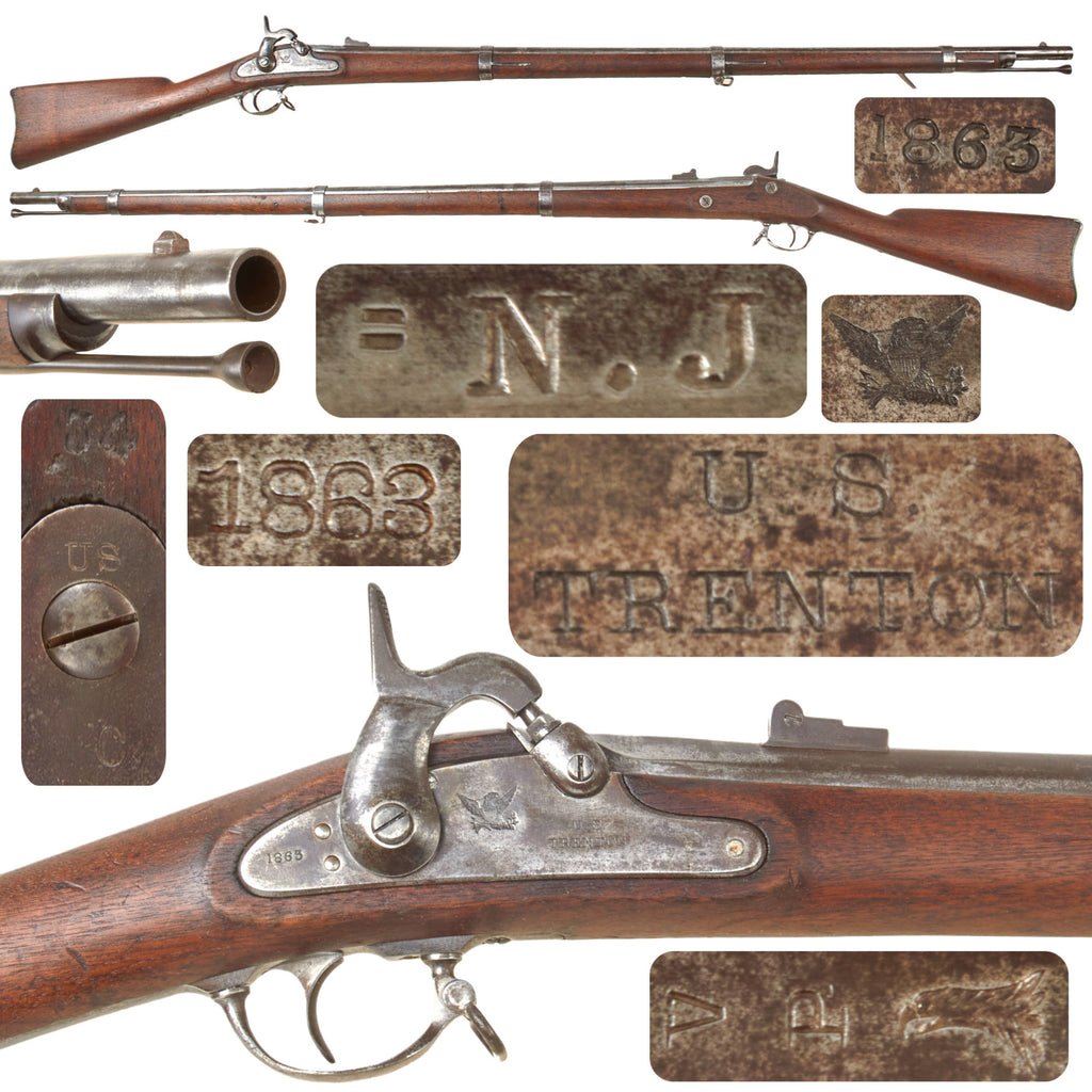 Original U.S. Civil War Springfield Model 1861 Contract Rifle Musket by Trenton Locomotive & Machine Co. with N.J. Surcharge and Excellent Bore, Dated 1863