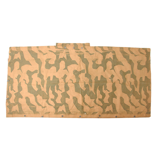 Original French WWII M-1935 Shelter Half Poncho with Rare Screen Printed Geometric Camouflage Pattern on Both Sides Original Items