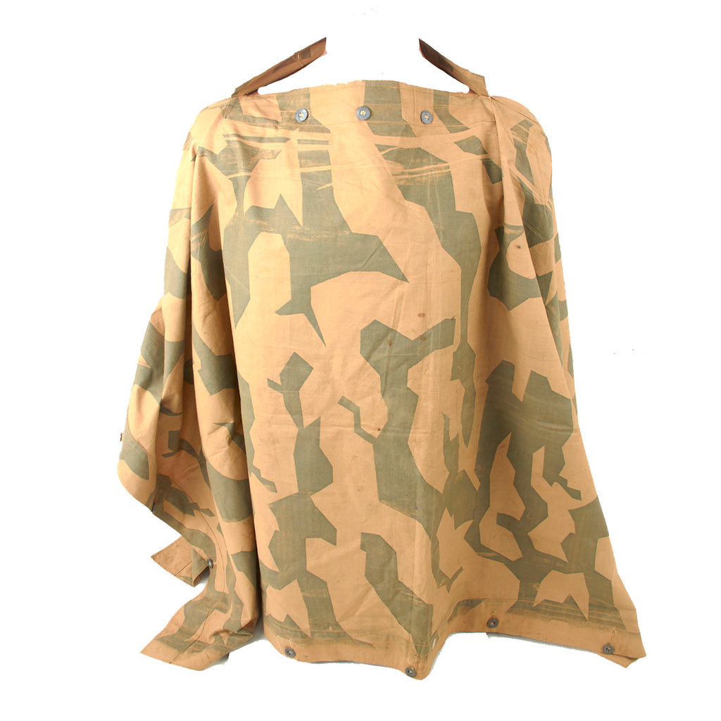 Original French WWII M-1935 Shelter Half Poncho with Rare Screen Printed Geometric Camouflage Pattern on Both Sides Original Items