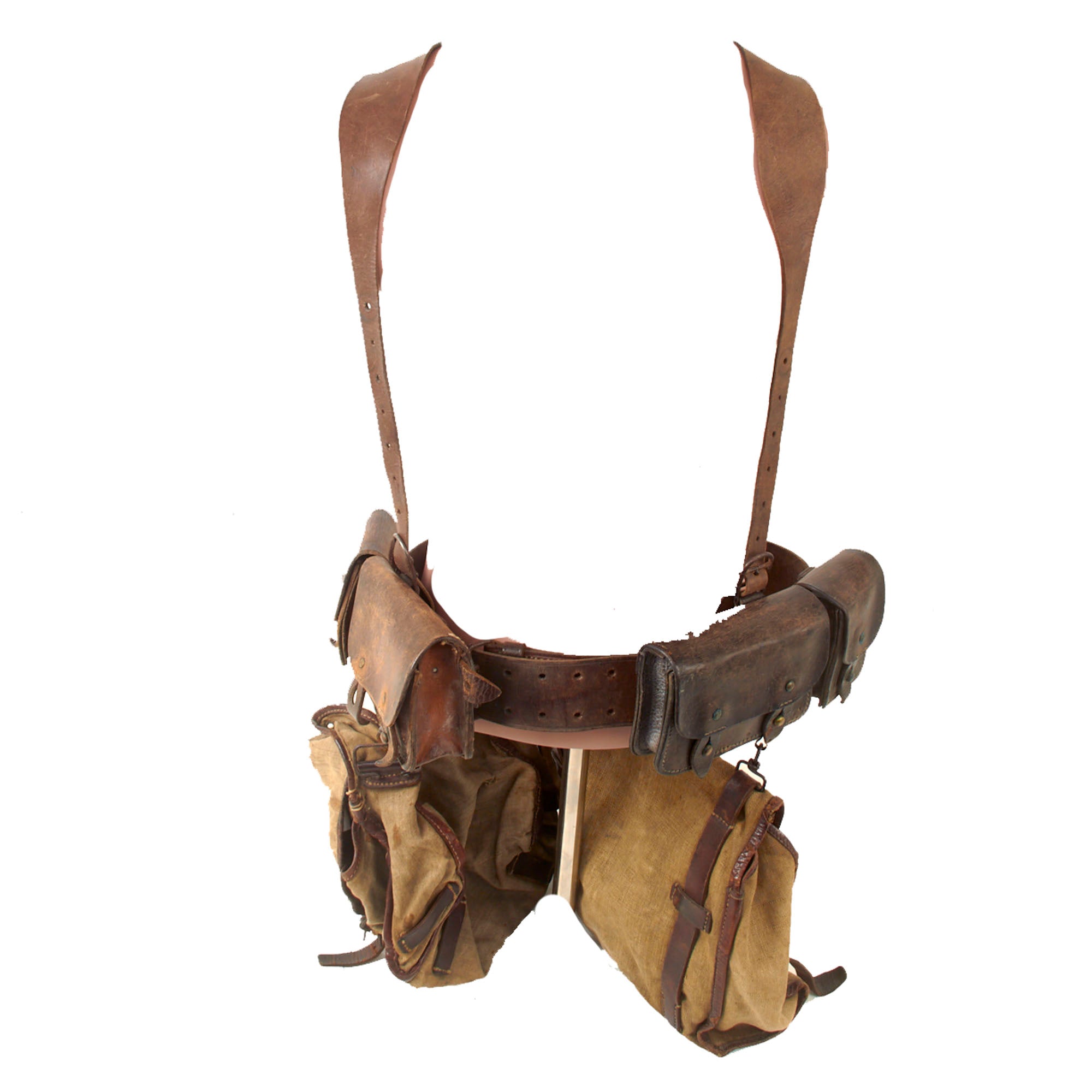gear in french Original French WWII Infantryman’s M-1935 Field Gear Rig with Pouches, Belt, Ammunition Haversack, Suspenders, and Haversack
