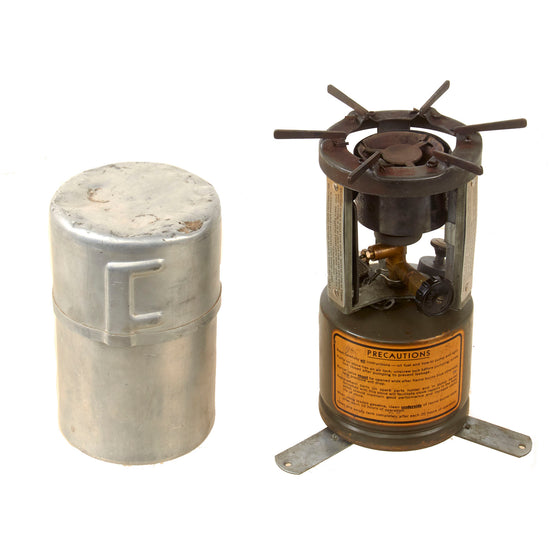 Original WWII U.S. Issue Coleman Gasoline Camp Stove in Bayonet "F" Canister - Dated 1945