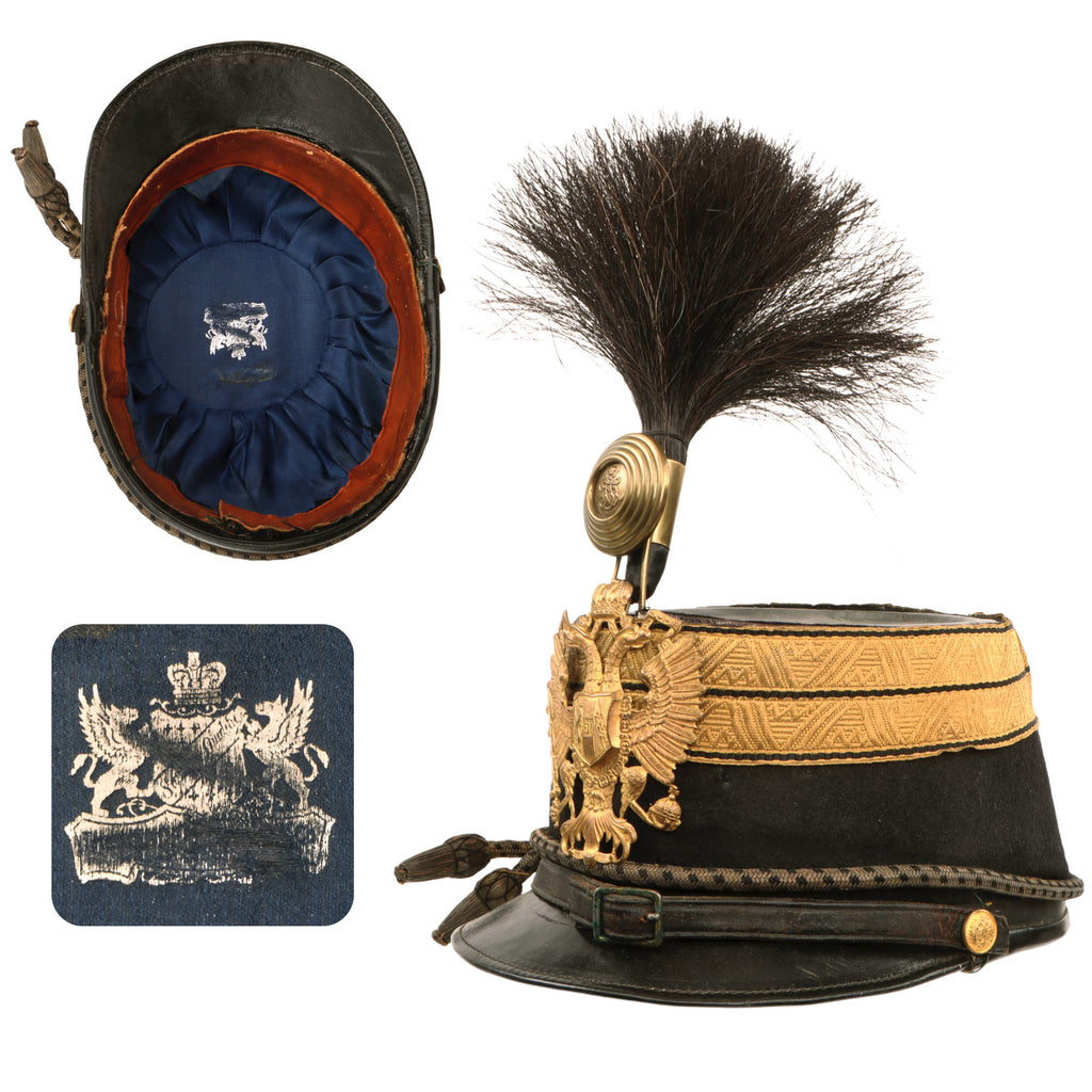 Original 19th Century Imperial Austrian Infantry Officer Shako With Cockade, Cord & Plume Original Items