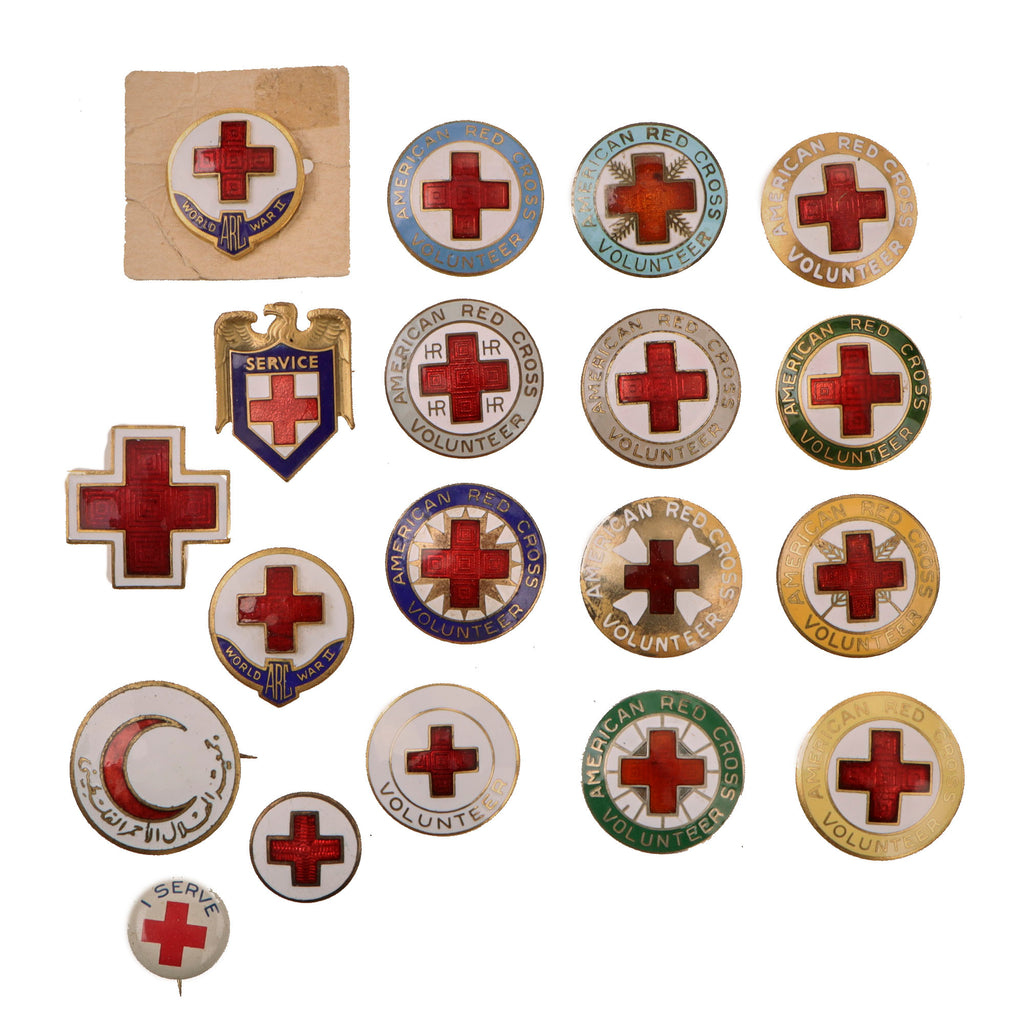 Original U.S. WWII Red Cross Volunteer Enamel Pins - Lot of 19 Original Items
