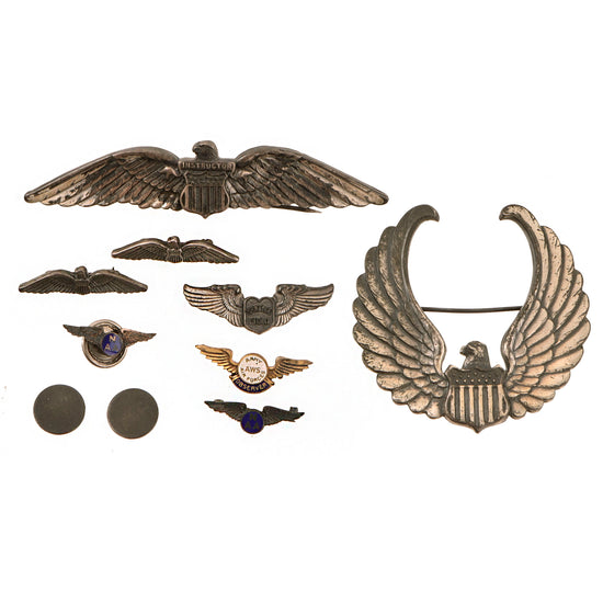 Original U.S. WWII CAA Civil Aviation Authority Wings & Insignia Lot with Sterling Wings & Cap Badge - 10 Items Total