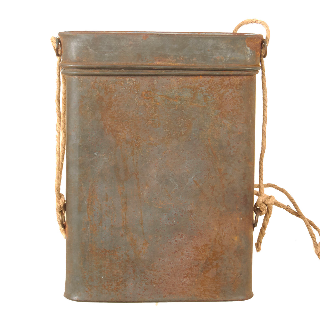 Original French WWI Early War Thin M2 Gas Mask Storage Tin with Original Carry Rope Original Items