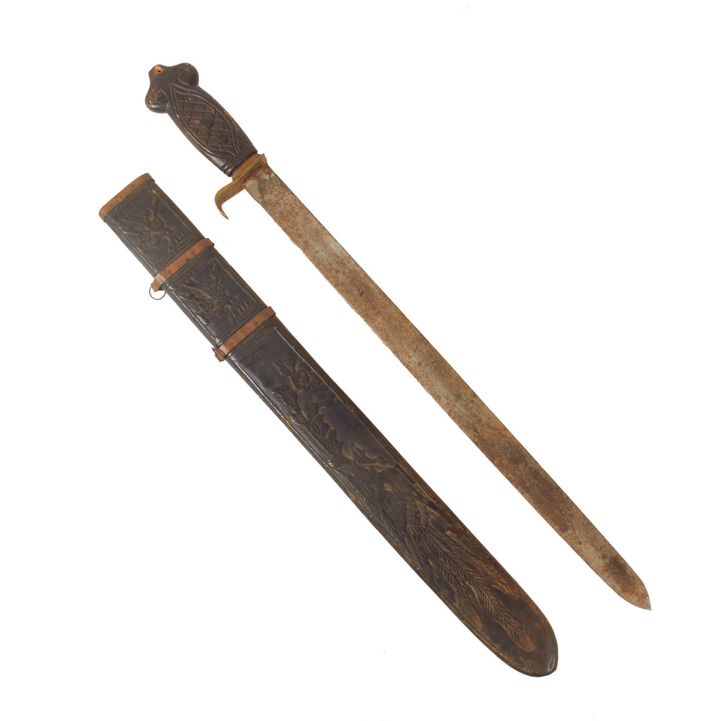 Original Boxer Rebellion Period Chinese Jian Sword with Lovely Carved Grip & Scabbard - Circa 1900 Original Items