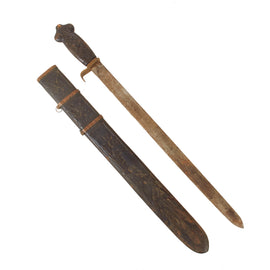 Original Boxer Rebellion Period Chinese Jian Sword with Lovely Carved Grip & Scabbard - Circa 1900