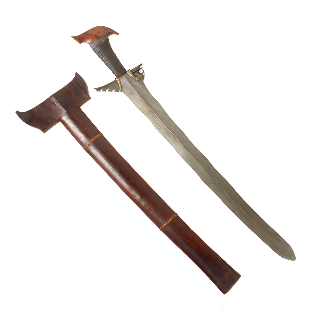 Original 19th Century Philippine Moro Kris Wave Blade Long Knife with Wood Scabbard - Kalis Original Items