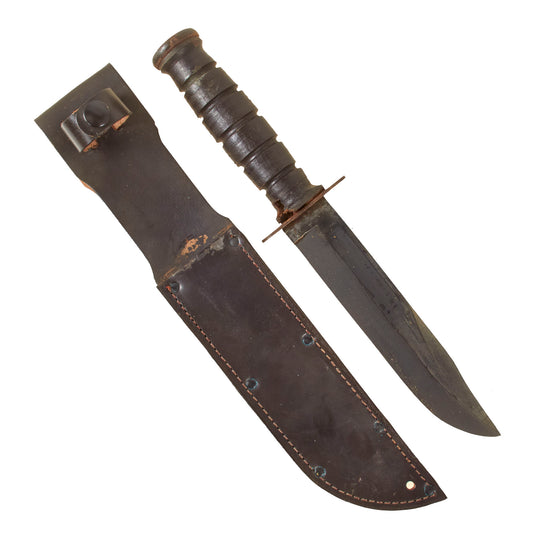Original U.S. Vietnam War Era U.S.M.C. Mark 2 KA-BAR Fighting Knife by CAMILLUS in Oxblood Leather Sheath Original Items
