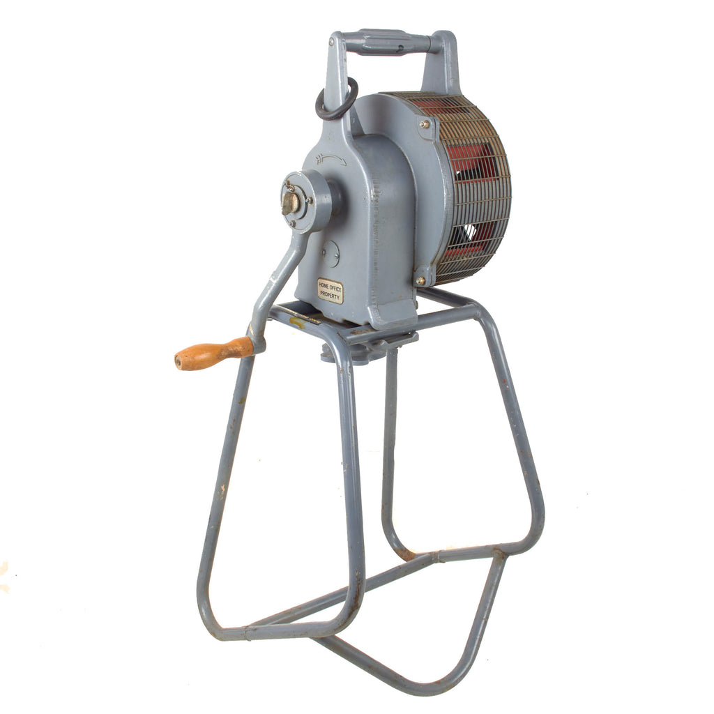 Original British WWII Era Air Raid Siren with Original Stand & Hand Crank - Refurbished