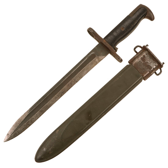 Original U.S. WWII M1 Garand 10 inch Cut Down Bayonet by PAL with M7 Scabbard - Dated 1943 Original Items