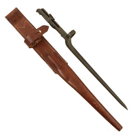 Original U.S. WWII Rare M1941 Johnson Rifle Spike Bayonet with Reproduction Leather Scabbard