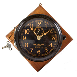 Original WWII U.S. Navy Type Mark I Deck Clock No. 5209 by Seth Thomas with Winding Key and Wall Mount - Dated 1940 - Fully Functional