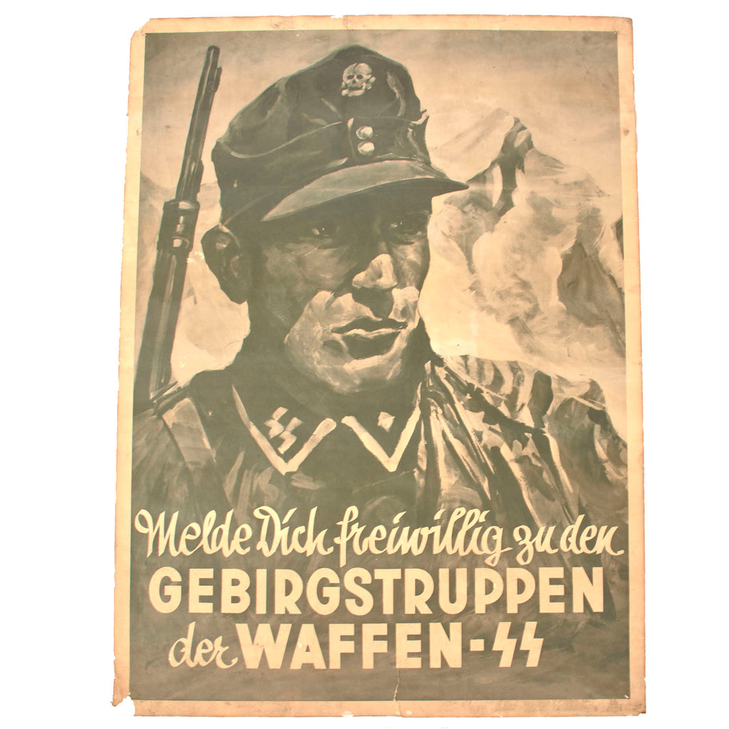 Original German WWII Rare Waffen SS Gebirgstruppen Mountain Troopers Recruiting Poster - 16 1/4"W x 22 1/4"H Original Items