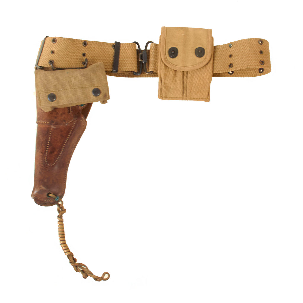 Original U.S. WWI M-1910 Pistol Belt Rig Featuring M1916 Holster for 1911 .45 Automatic, Magazine Pouch and First Aid Pouch with Sealed 1916-Dated Bandage