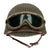 Original U.S. WWII McCord M1 Front Seam Fixed Bale Helmet with Firestone Liner, Helmet Net, and Polaroid Goggles with Laundry Number