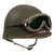Original U.S. WWII McCord M1 Front Seam Fixed Bale Helmet with Firestone Liner, Helmet Net, and Polaroid Goggles with Laundry Number
