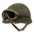 Original U.S. WWII McCord M1 Front Seam Fixed Bale Helmet with Firestone Liner, Helmet Net, and Polaroid Goggles with Laundry Number