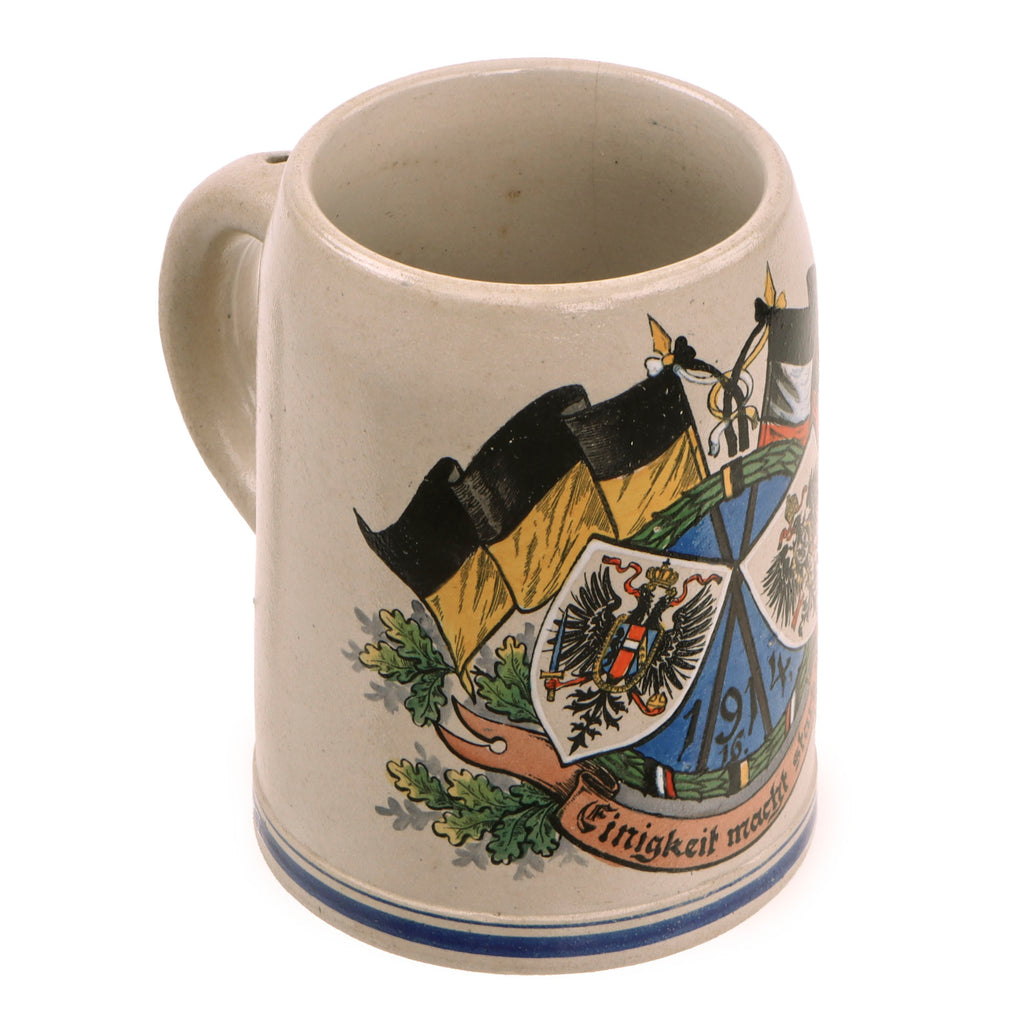 Original Imperial German WWI Beer Stein with German & Austro-Hungarian Flag Motif - Dated 1916