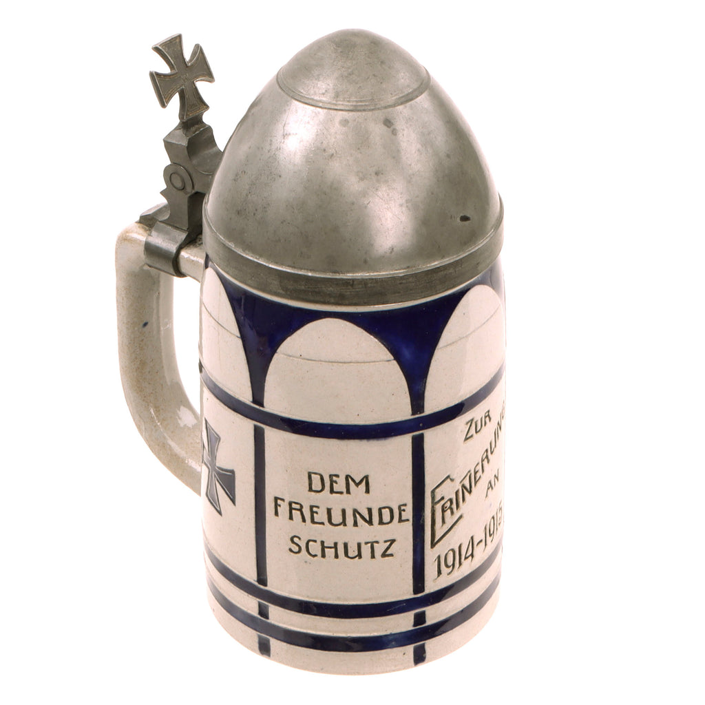 Original Imperial German WWI Artillery Shell Lidded Beer Stein with Iron Cross Hinge - Dated 1915