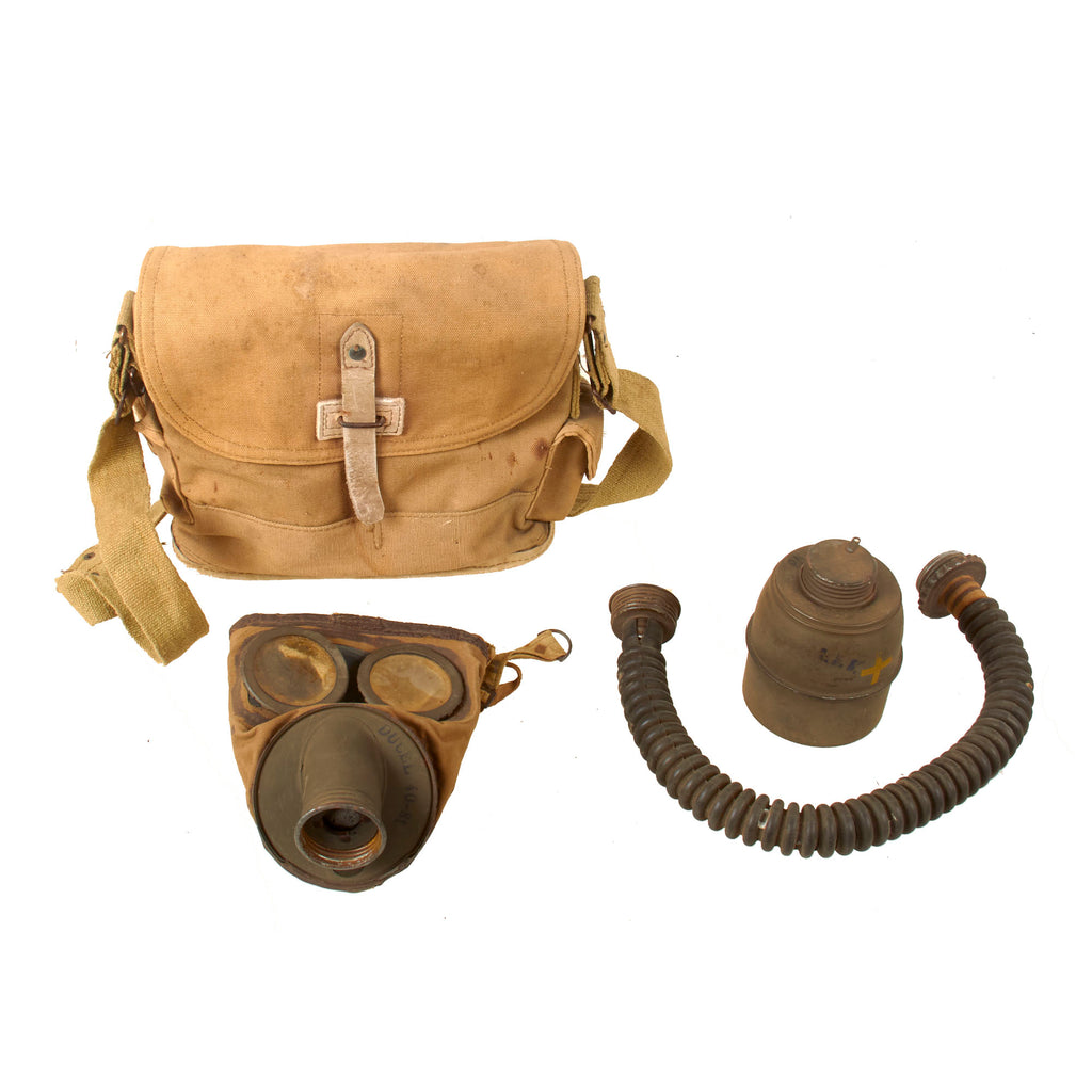 Original French WWII C38 Gas Mask with Filter and Carry Bag - Dated 1940 Original Items