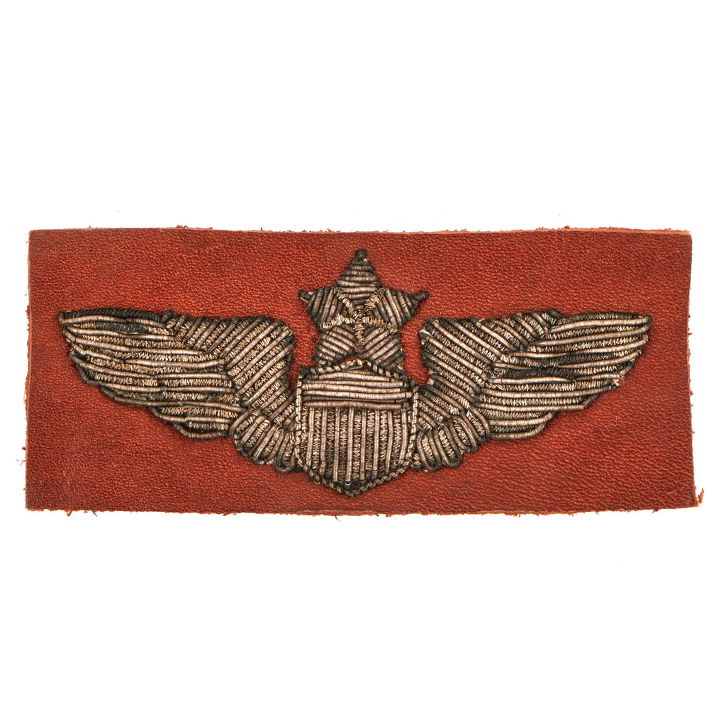 Original U.S. WWII Italian-Made Heavy Bullion Senior Pilot Wings on Leather Backing for Flight Jacket - Excellent Original Items