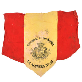 Original Spanish-American War Spanish Army "Knapsack Flag" for Regimiento Infanteria La Albuera No. 26 in Gonfalon Shape - Regiment Fought in Cuba - 28 x 34”