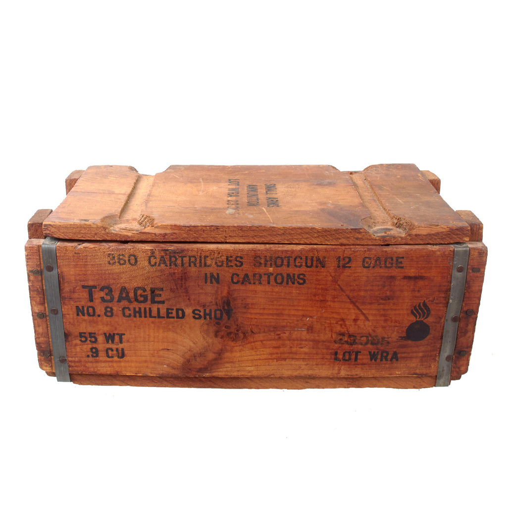 Original WWII U.S. Army Wooden Shotgun T3AGE 12 Gauge No.08 Chilled Shot Ammunition Crate Original Items