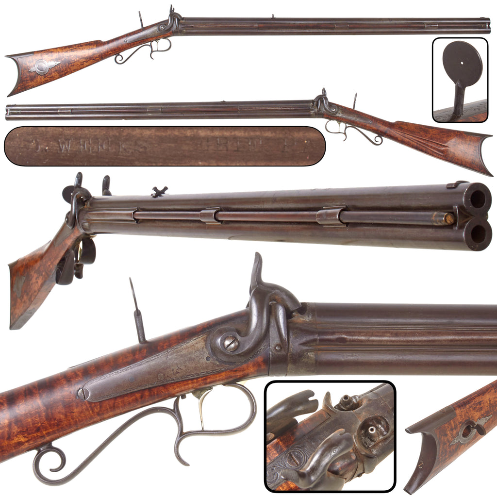 Original U.S. Pennsylvania Over & Under Double Barrel .39 Caliber Percussion Rifle by Daniel Weeks of Erie, PA, with Flame Maple Stock and Tang Aperture Sight, Circa 1860