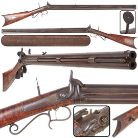Original U.S. Pennsylvania Over & Under Double Barrel .39 Caliber Percussion Rifle by Daniel Weeks of Erie, PA, with Flame Maple Stock and Tang Aperture Sight, Circa 1860