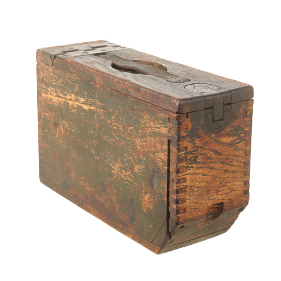Original U.S. WWI Browning M1917 .30 Caliber Wooden Ammunition Box with Intact Bullet Stencil & Leather Carry Strap