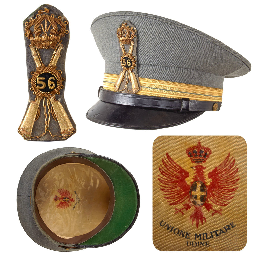Original WWII Italian Royal 56th Infantry Lieutenant’s Officer's Dress Peaked Visor Cap by Unione Militare of Udine Original Items