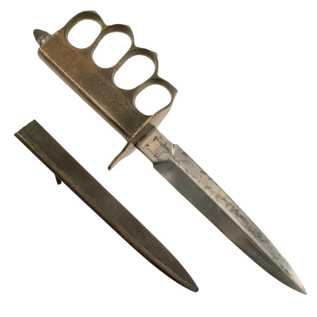 Original U.S. WWI Model 1918 French Made Mark I Trench Knife by AU LION with Correct Steel Scabbard Original Items