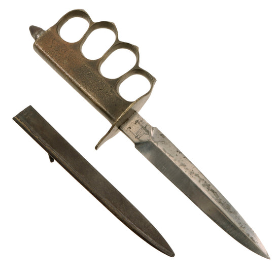 Original U.S. WWI Model 1918 French Made Mark I Trench Knife by AU LION with Correct Steel Scabbard Original Items