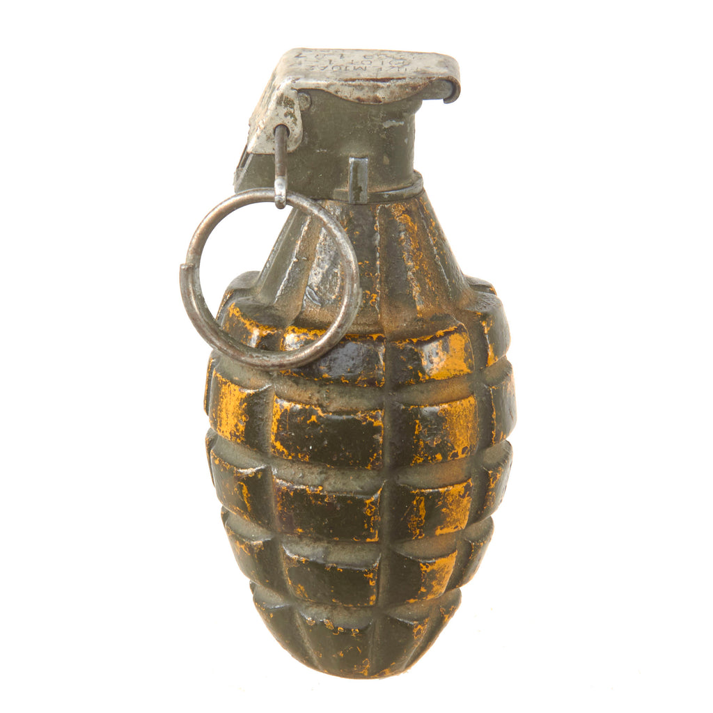 Original U.S. WWII Inert MkII Pineapple Grenade with Underlying Yellow Paint & M10A2 Fuze - No Spoon Original Items