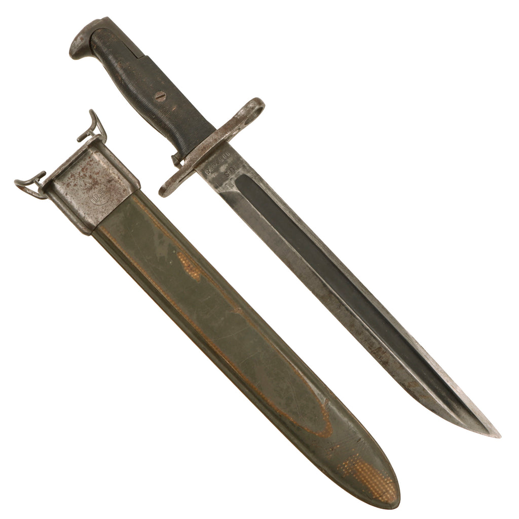 Original U.S. WWII M1905E1 M1 Garand 10 inch Cut Down Bayonet by Springfield Armory Dated 1920 with M7 Scabbard