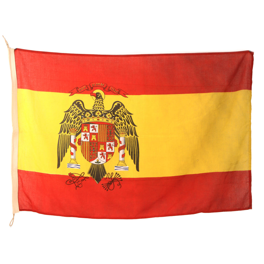 Original Spanish Post-WWII Era National Flag of Francoist Spain with Ropes - 38 ½ x 58”