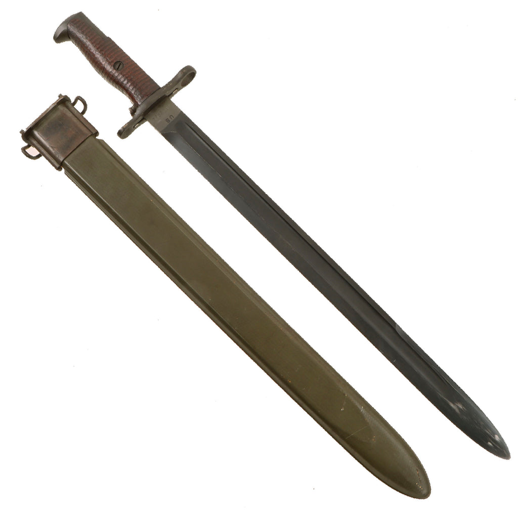 Original U.S. WWI Occupation Era M1905 Springfield 16 inch Rifle Bayonet Marked S.A. with WWII M3 USN Mk I Scabbard - Dated 1919 Original Items