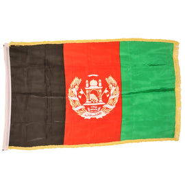 Original U.S. Operation Enduring Freedom OEF Transitional Islamic State of Afghanistan National Flag with Fringe - USGI Bringback - 37 ½ x 62”