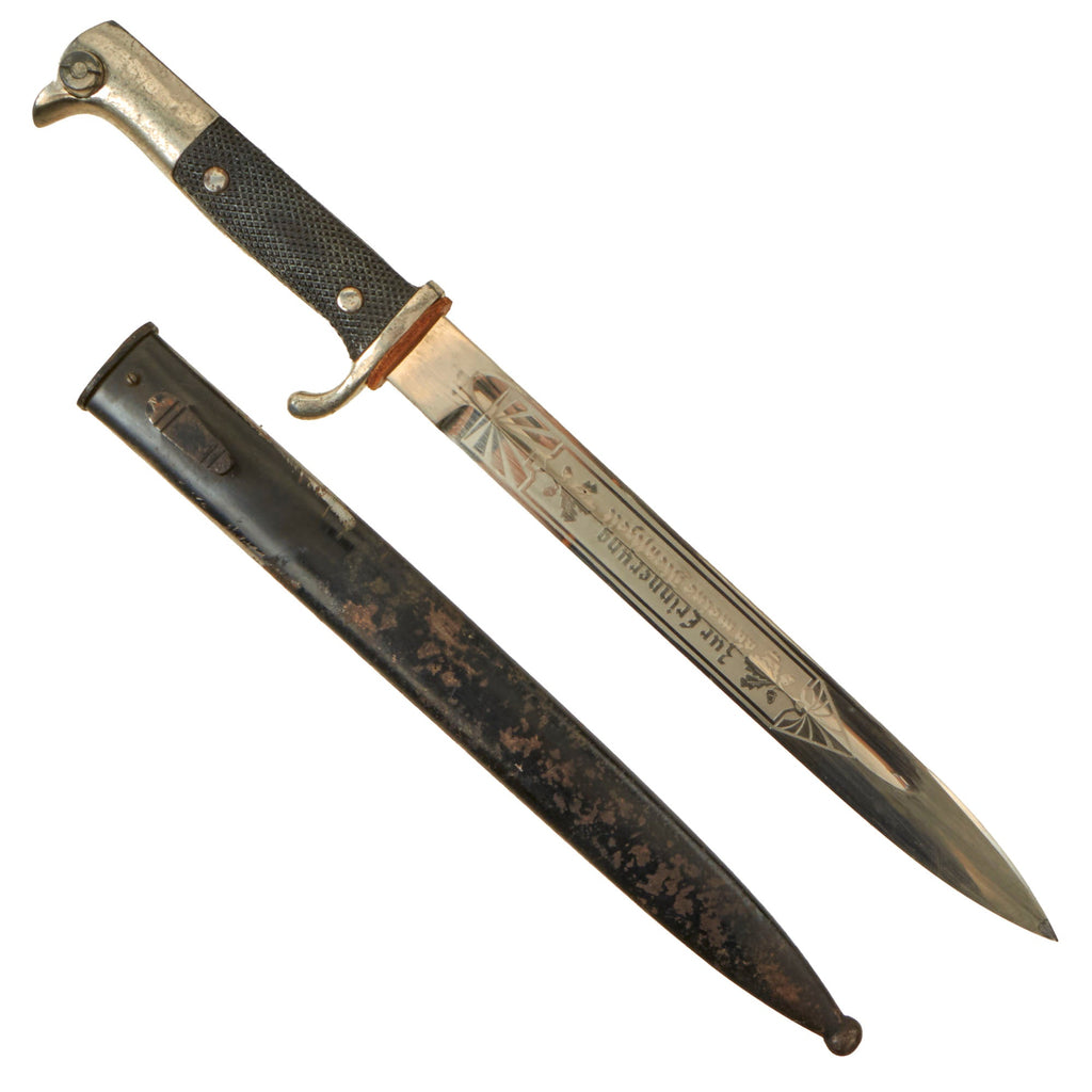 Original German WWII Heer Single Etched Long 98k Dress Bayonet by Ernst Pack & Söhne with Scabbard Original Items