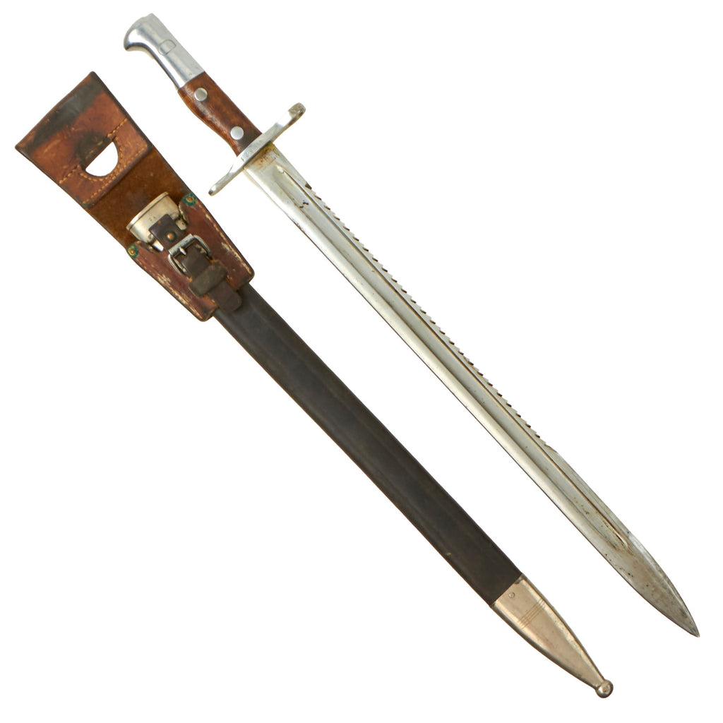 Original WWI Swiss Model 1914 Pioneer Sawback Sword Bayonet by S.J.C. Neuhausen with Scabbard & Frog Original Items