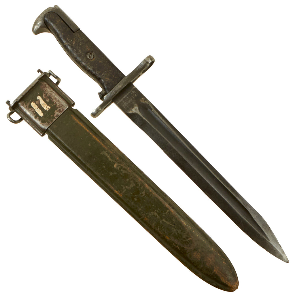 Original U.S. WWII M1 Garand Cut Down 10 inch Bayonet by Union, Fork & Hoe with M7 Scabbard - Dated 1943 Original Items