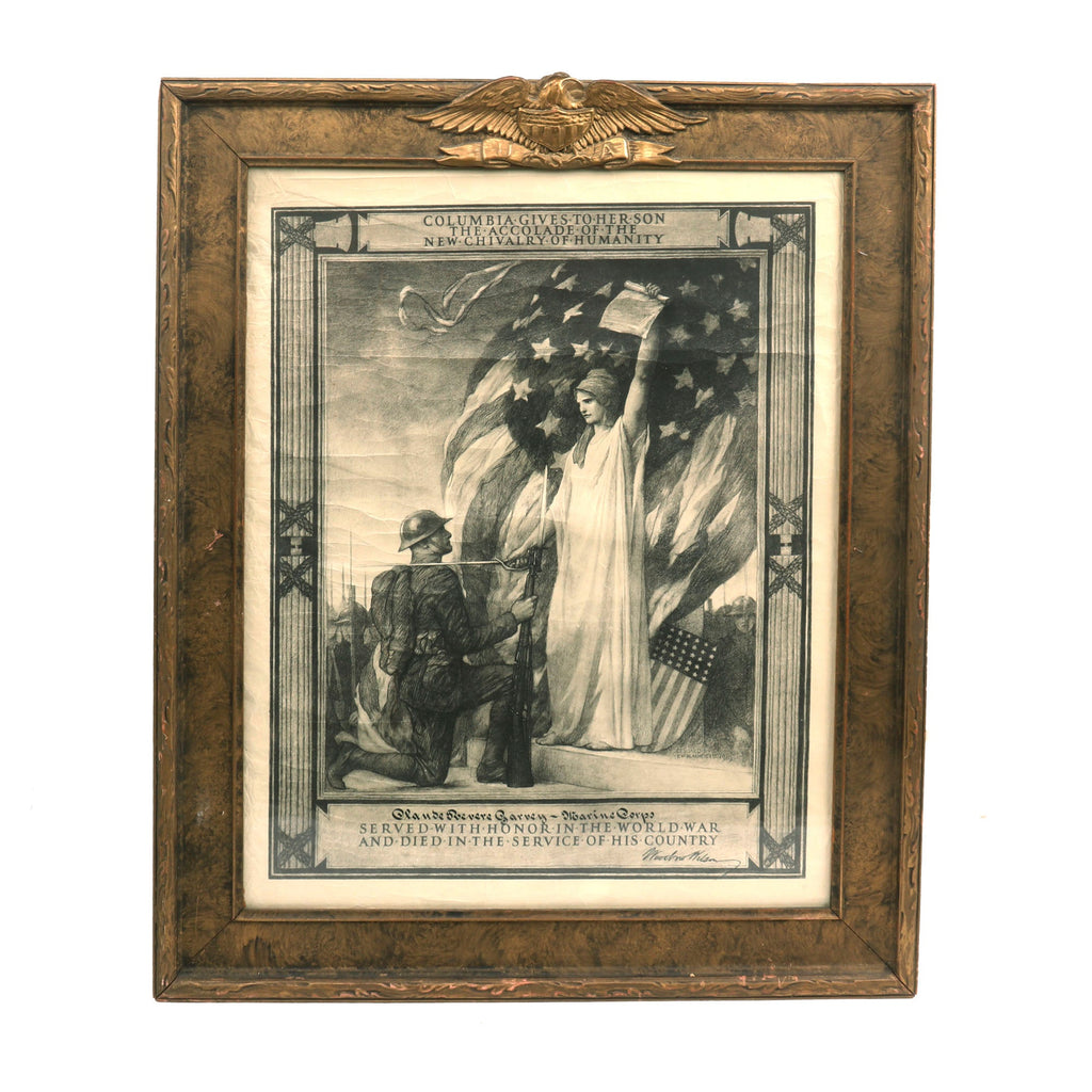 Original U.S. WWI KIA Columbia Certificate to 17-Year-Old Belleau Wood Marine - Croix de Guerre and Silver Star Recipient - Claude Revere Garvey Original Items
