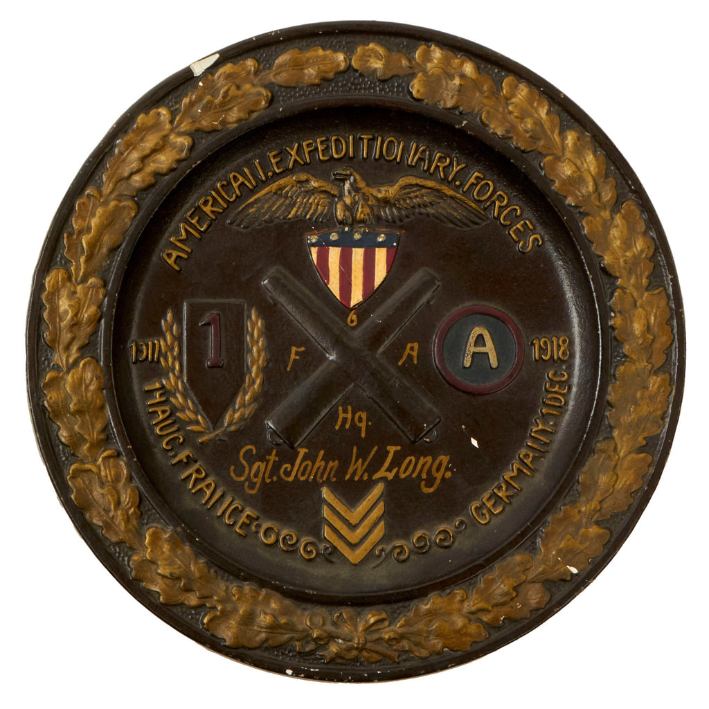 Original U.S. WWI German-Made Named 1st Division Commemorative Service Plate - 6th Field Artillery Regiment Original Items