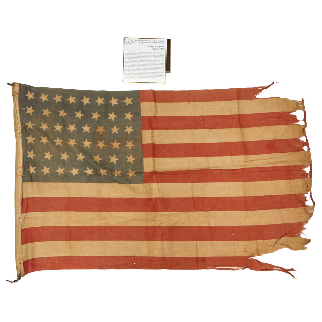 Original U.S. WWI 46 Star Flag with Great History - First Flag Raised at Largest Base Hospital in the World with Note of Provenance - 30 x 45” Original Items