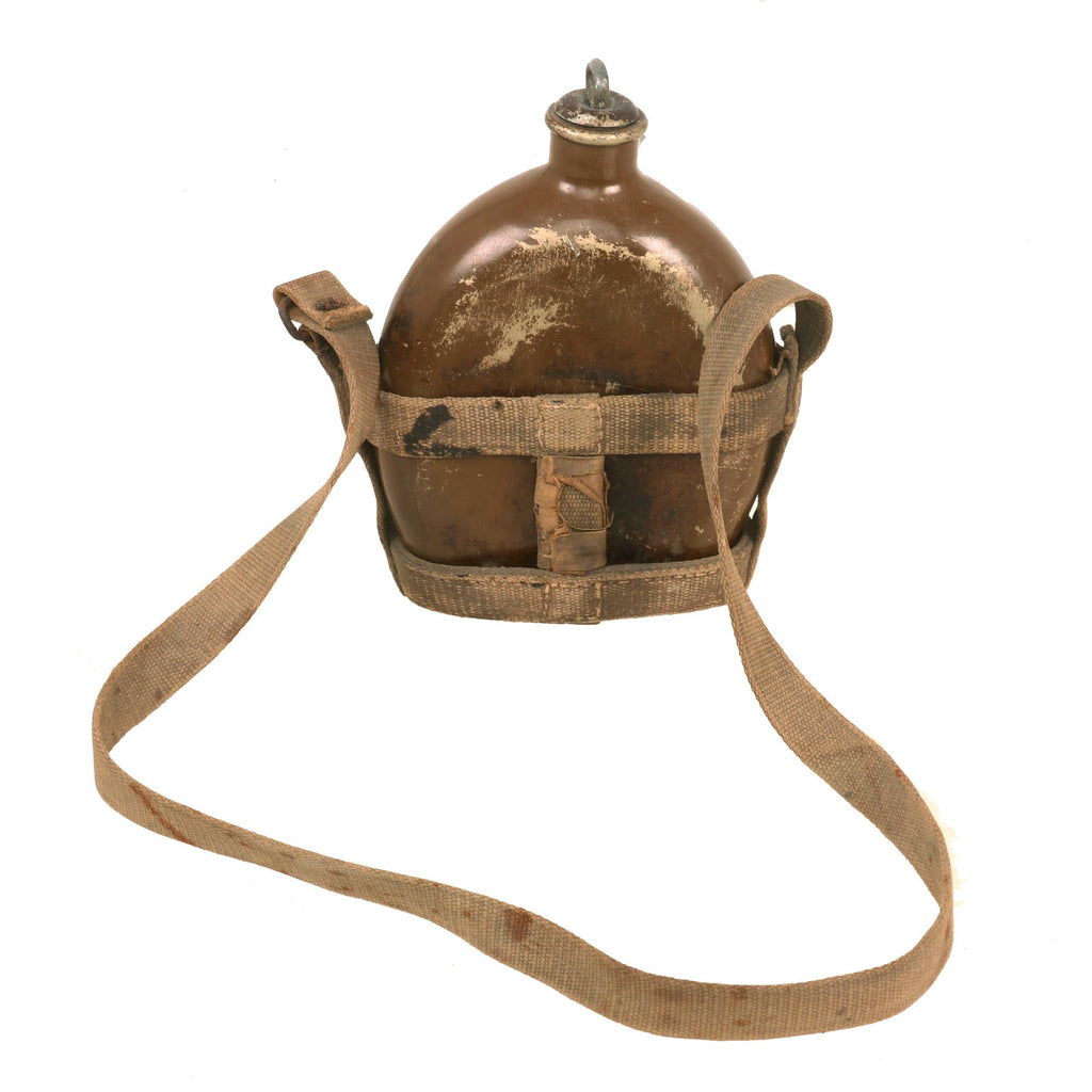 Original U.S. WWII Captured Japanese Aluminum Canteen with Mail Home Label & Canvas Carrier Original Items