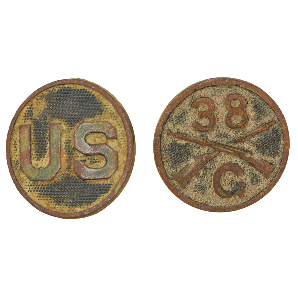 Original U.S. WWI “Rock of the Marne” 38th Infantry Regiment Ground Dug Collar Discs - Dug at Saint Eugène France Original Items