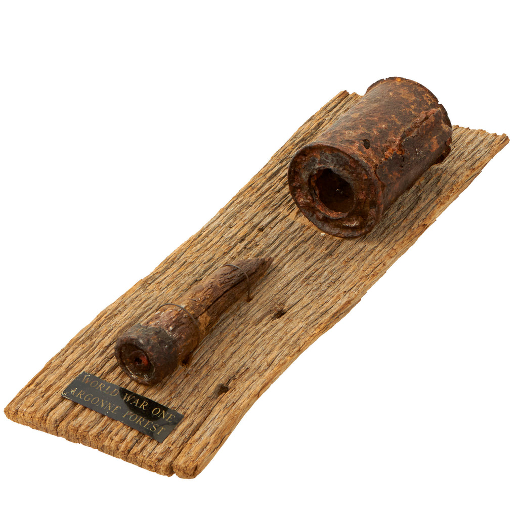 Original German WWI Inert Relic Model 1916 Stick Hand Grenade Found in Argonne Forest Mounted on Board - Stielhandgranate M16 Original Items